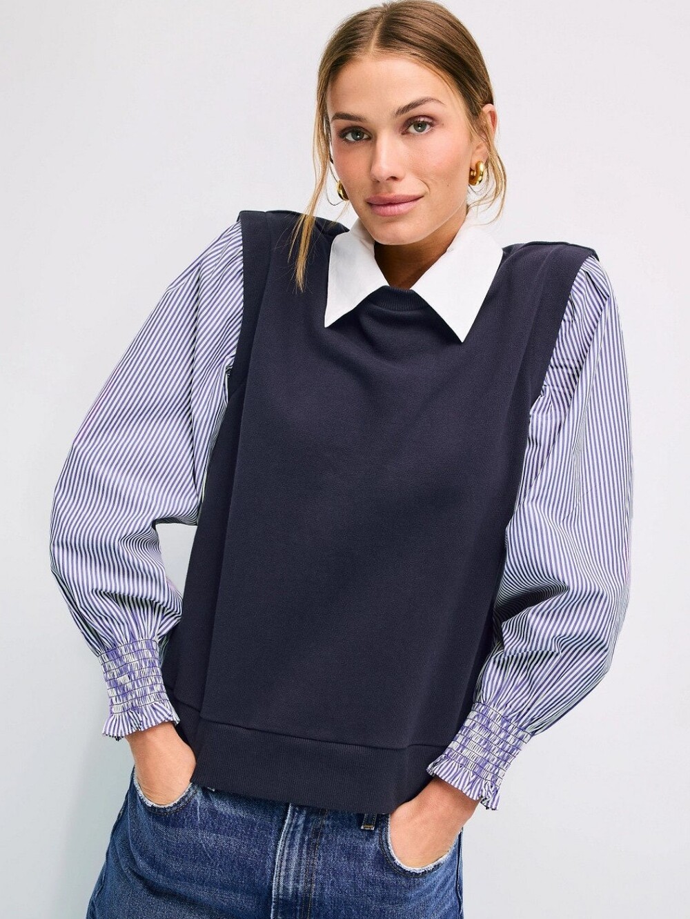 Sea NY Layered Sweater Vest Top Knits Crew Neck Long Sleeve Pull On Size S